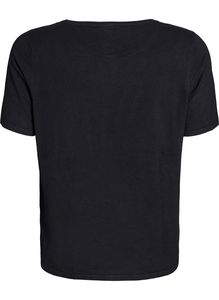 Kort&aelig;rmet strikcardigan i viskose, Sort, Packshot image number 1