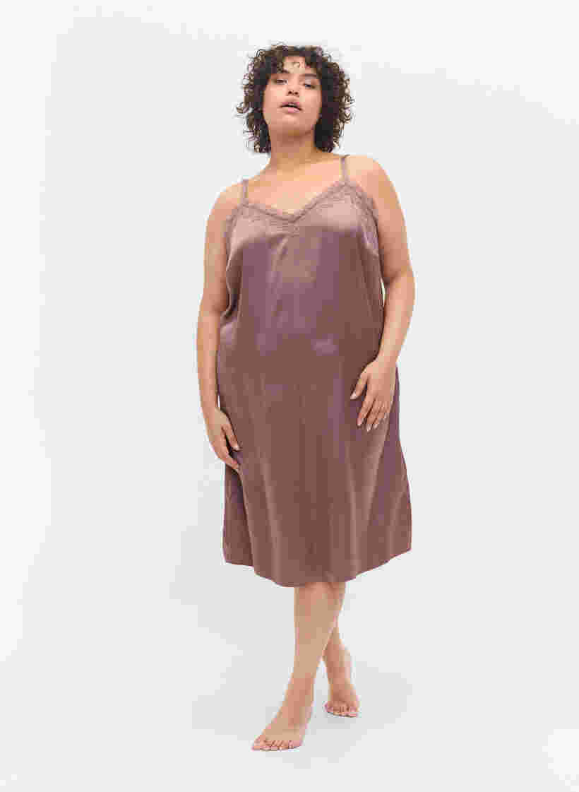 Ærmeløs natkjole med blonder og rygdetalje, Sparrow, Model image number 2