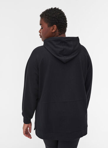 Sweatshirt med hætte og slids, Black, Model image number 1