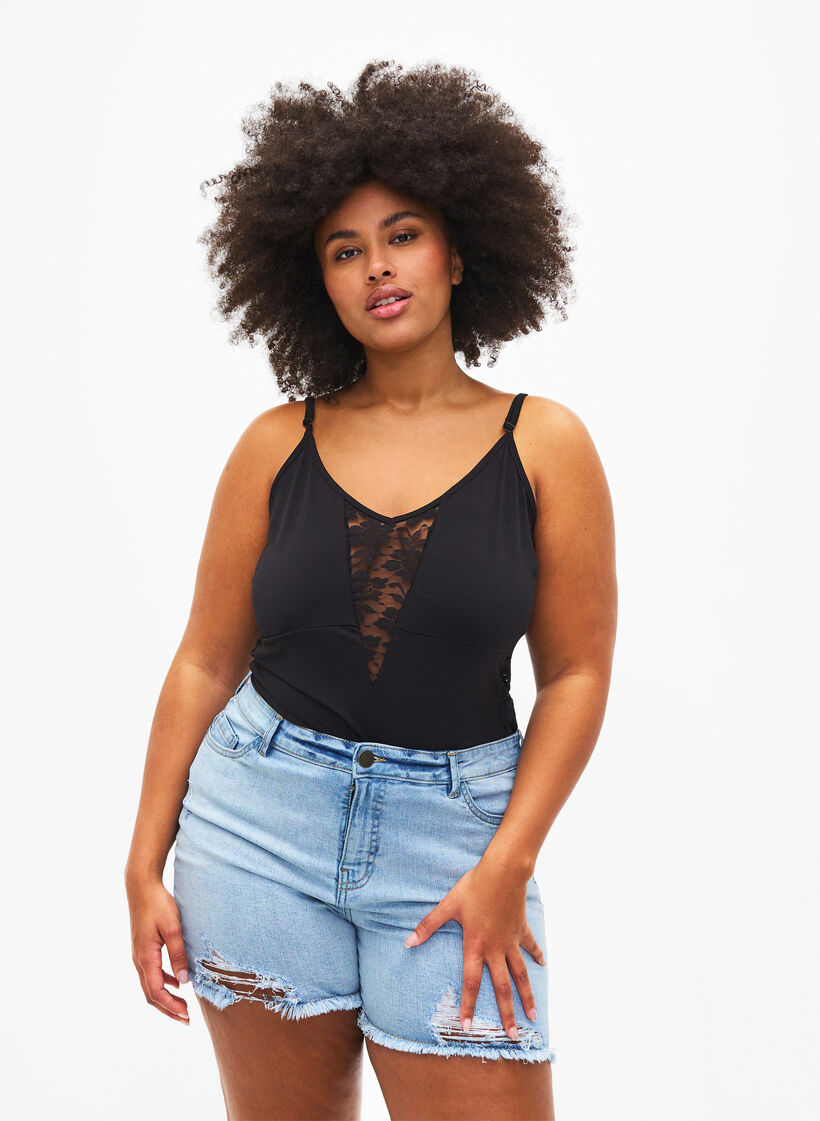 Denimshorts med sliddetaljer, Light Blue Denim, Model image number 0