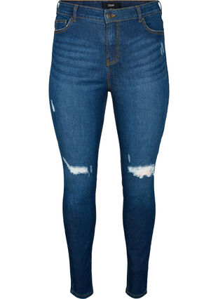 Super slim Amy jeans med slid og høj talje, Dark blue, Packshot image number 0