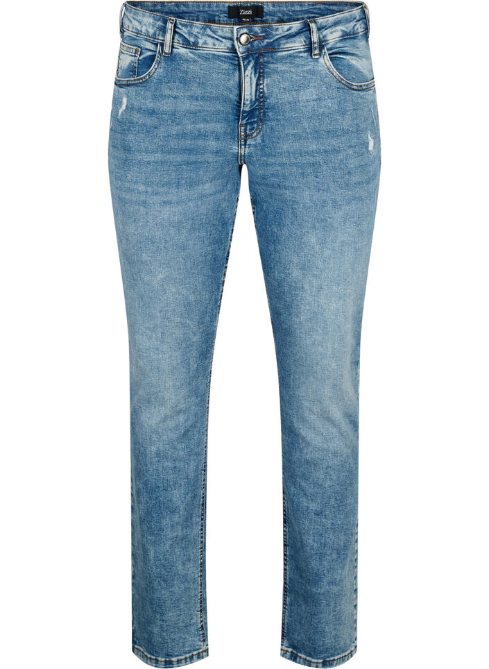 Emily jeans med normal talje og slid - Blå - Str. 42-60 - Zizzi