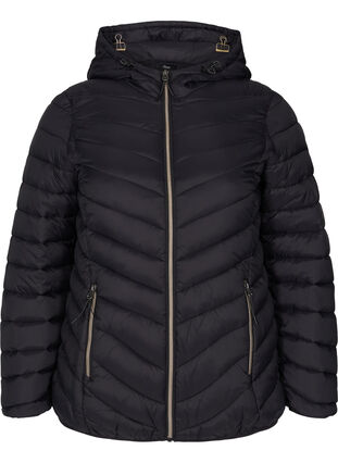 Quiltet letsvægt jakke med hætte og lommer, Black, Packshot image number 0