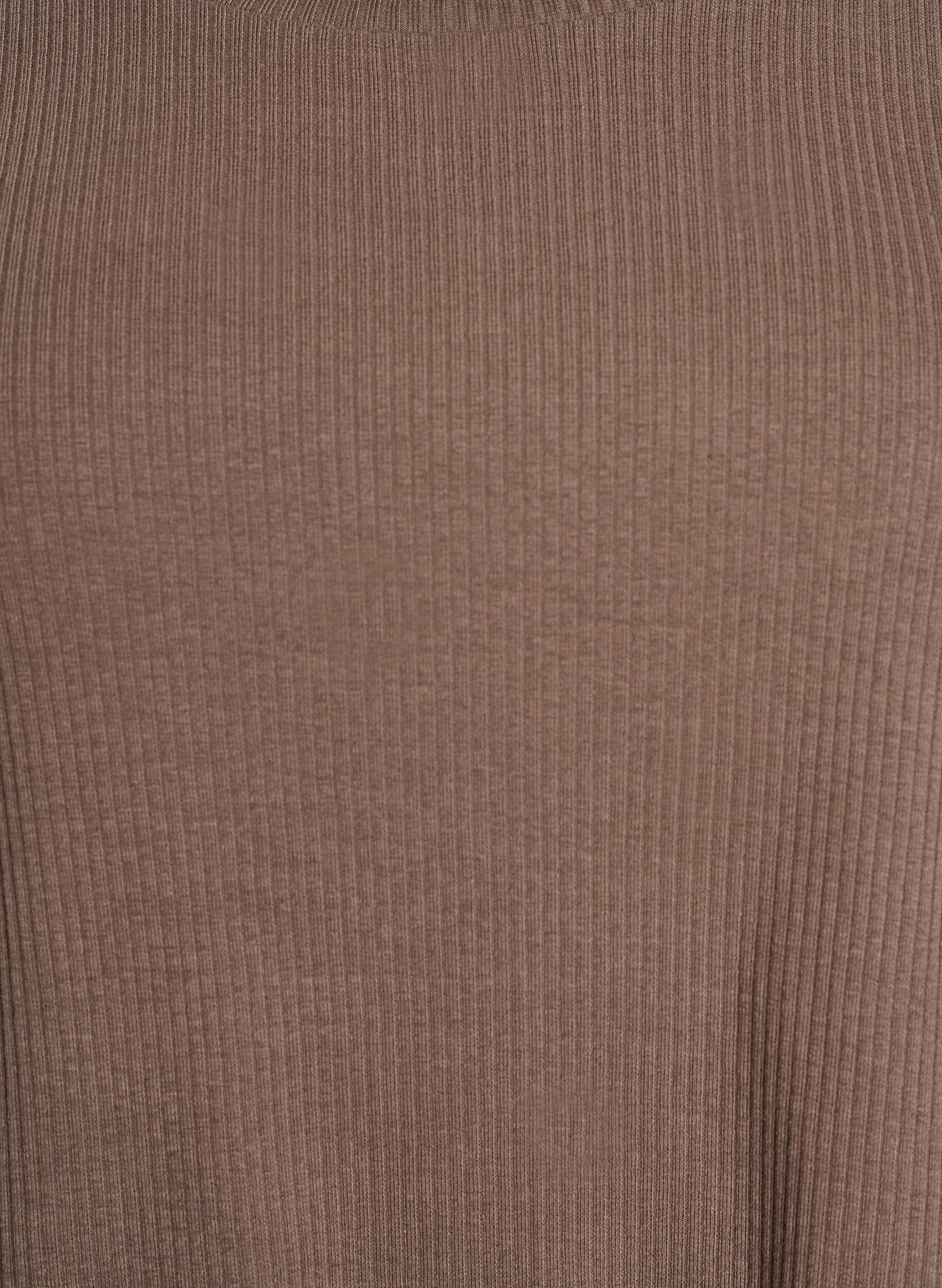 ZizziRibbet jerseybluse med korte &aelig;rmer, Brun, Packshot image number 2