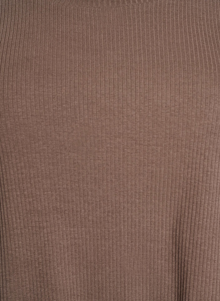 Ribbet jerseybluse med korte &aelig;rmer, Brun, Packshot image number 2