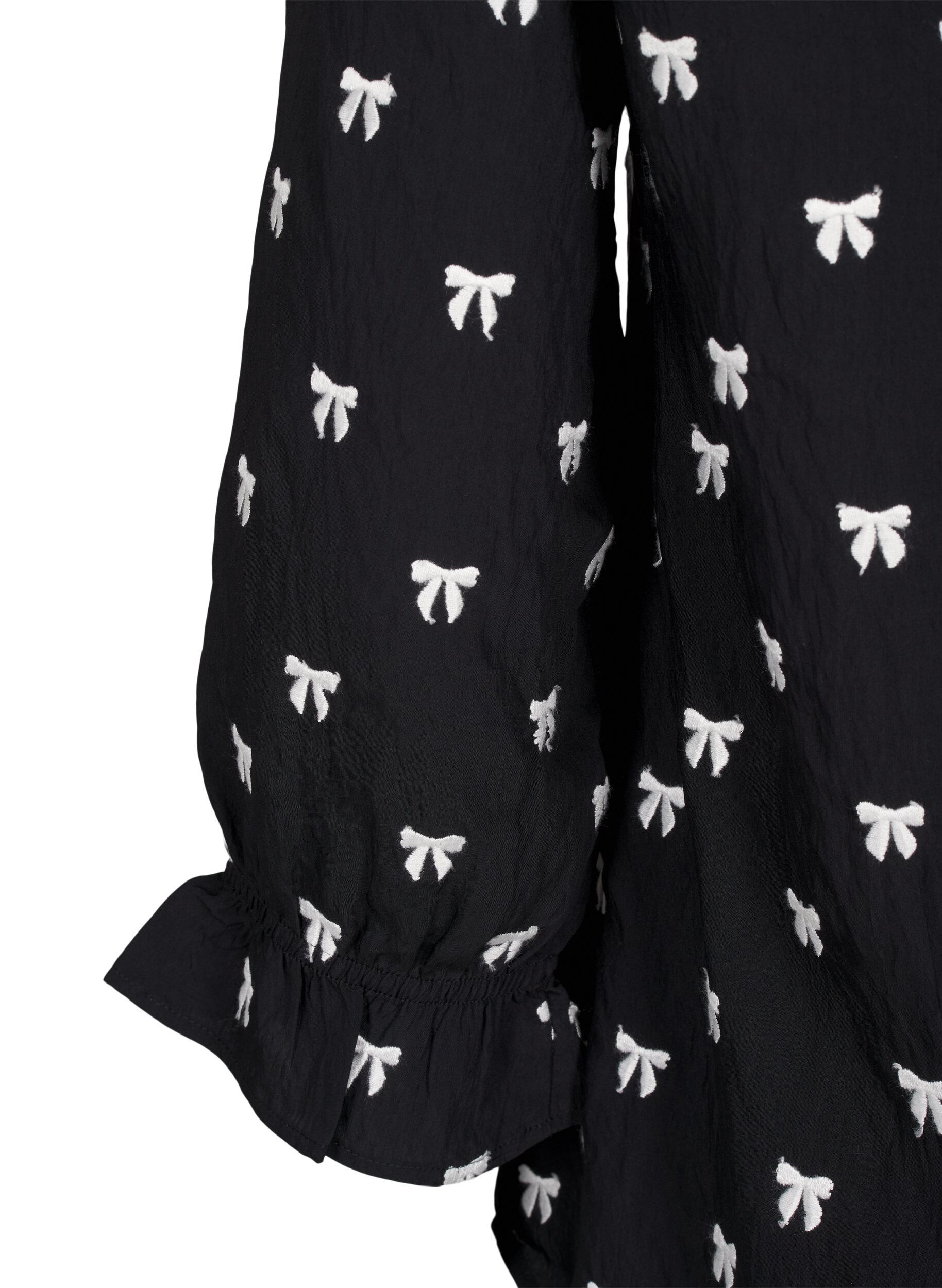 Zizzi Bluse med sl&oslash;jfer og 3/4 &aelig;rmer, Black White Bow, Packshot image number 3