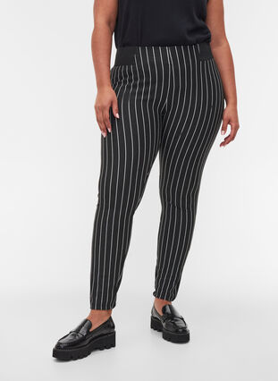 Stribet leggings med elastik i taljen, Dark Grey Stripe, Model image number 2