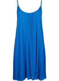 Ensfarvet strop kjole i viskose, Victoria blue