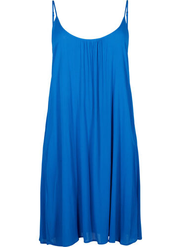 Ensfarvet strop kjole i viskose, Victoria blue, Packshot image number 0