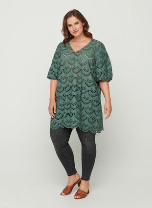 Broderi anglaise tunika i bomuld, Balsam Green, Model image number 2