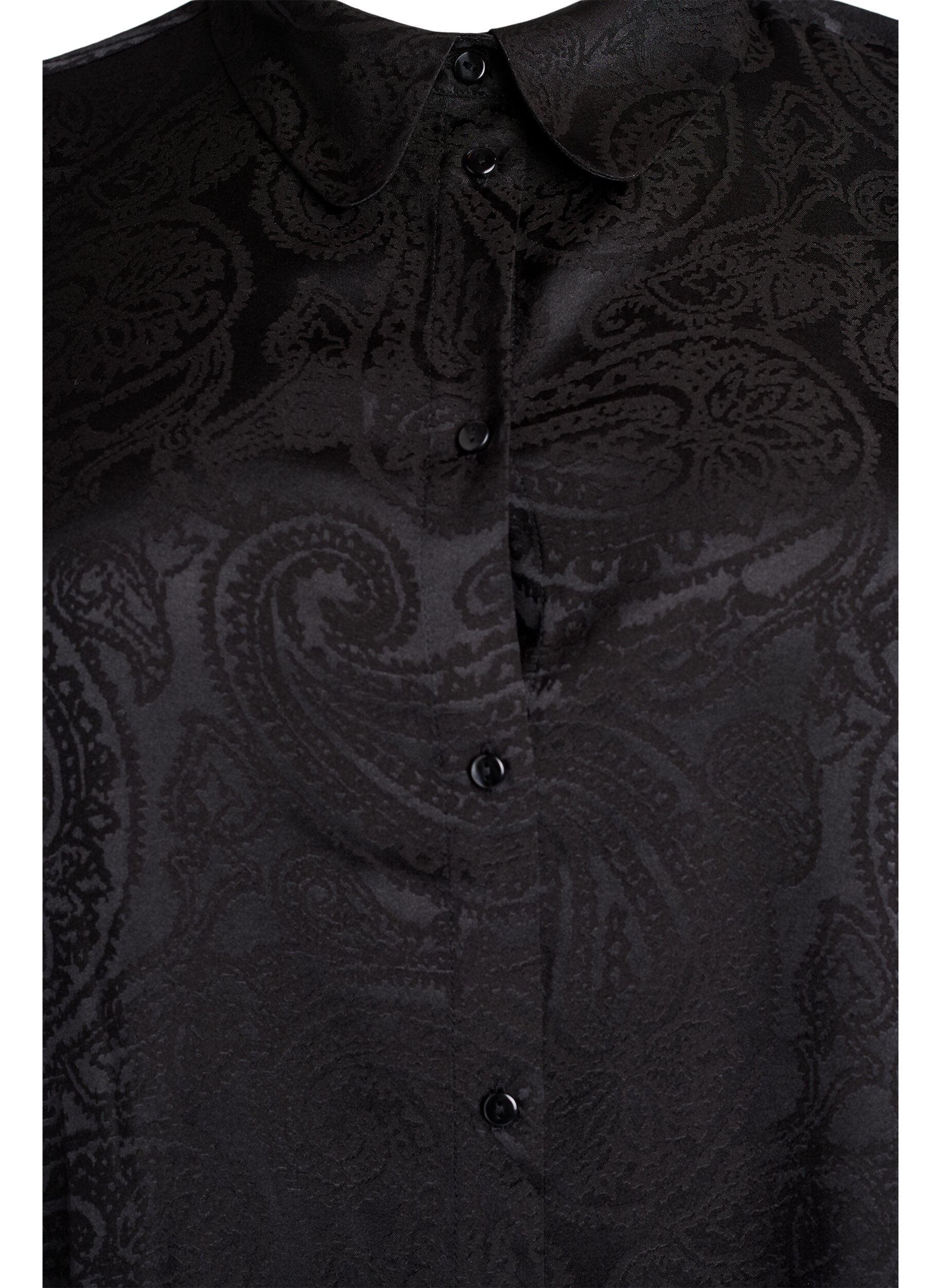 ZizziSkjorte med tone-i-tone paisleym&oslash;nster, Sort, Packshot image number 2