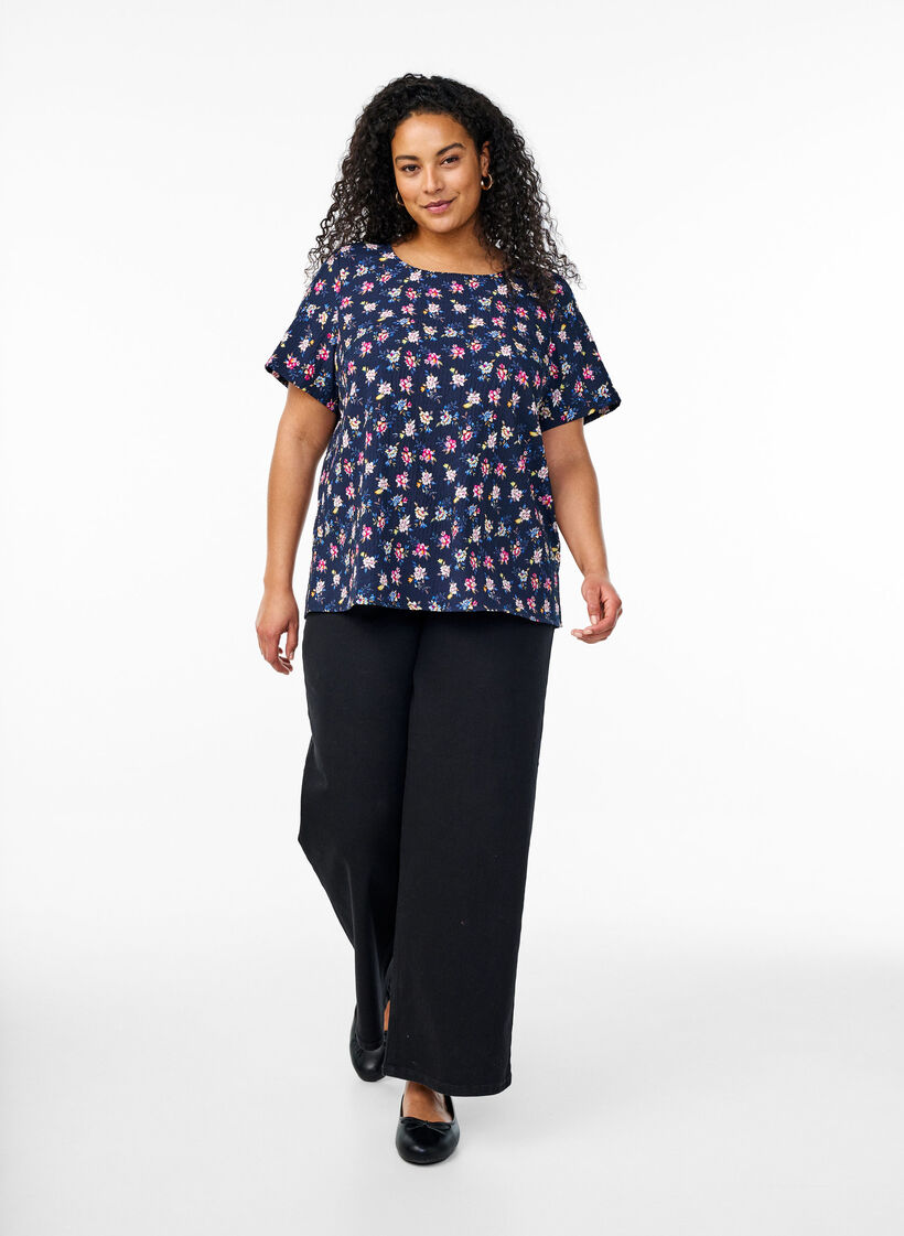 Kort&aelig;rmet bluse med tekstur, Bl&aring;, Model image number 1