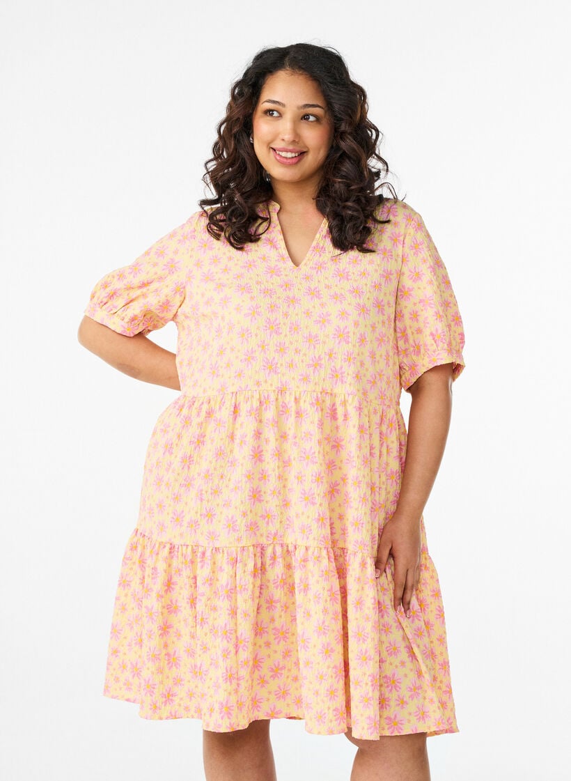 Kort kjole med A-facon, Gul, Model image number 0