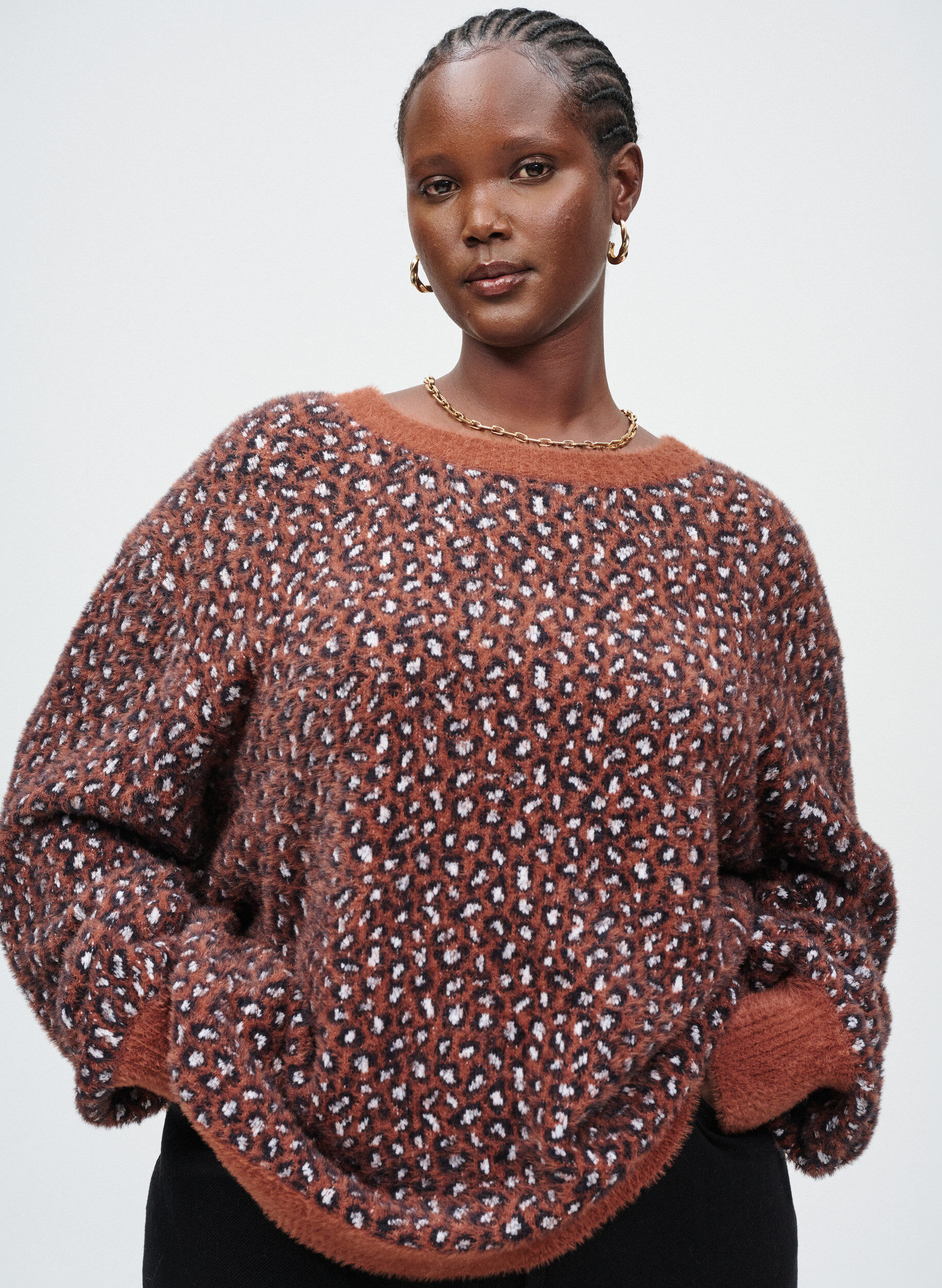 Zizzi Strikbluse med dyreprint og fluffy finish, R&oslash;d, Image image number 0