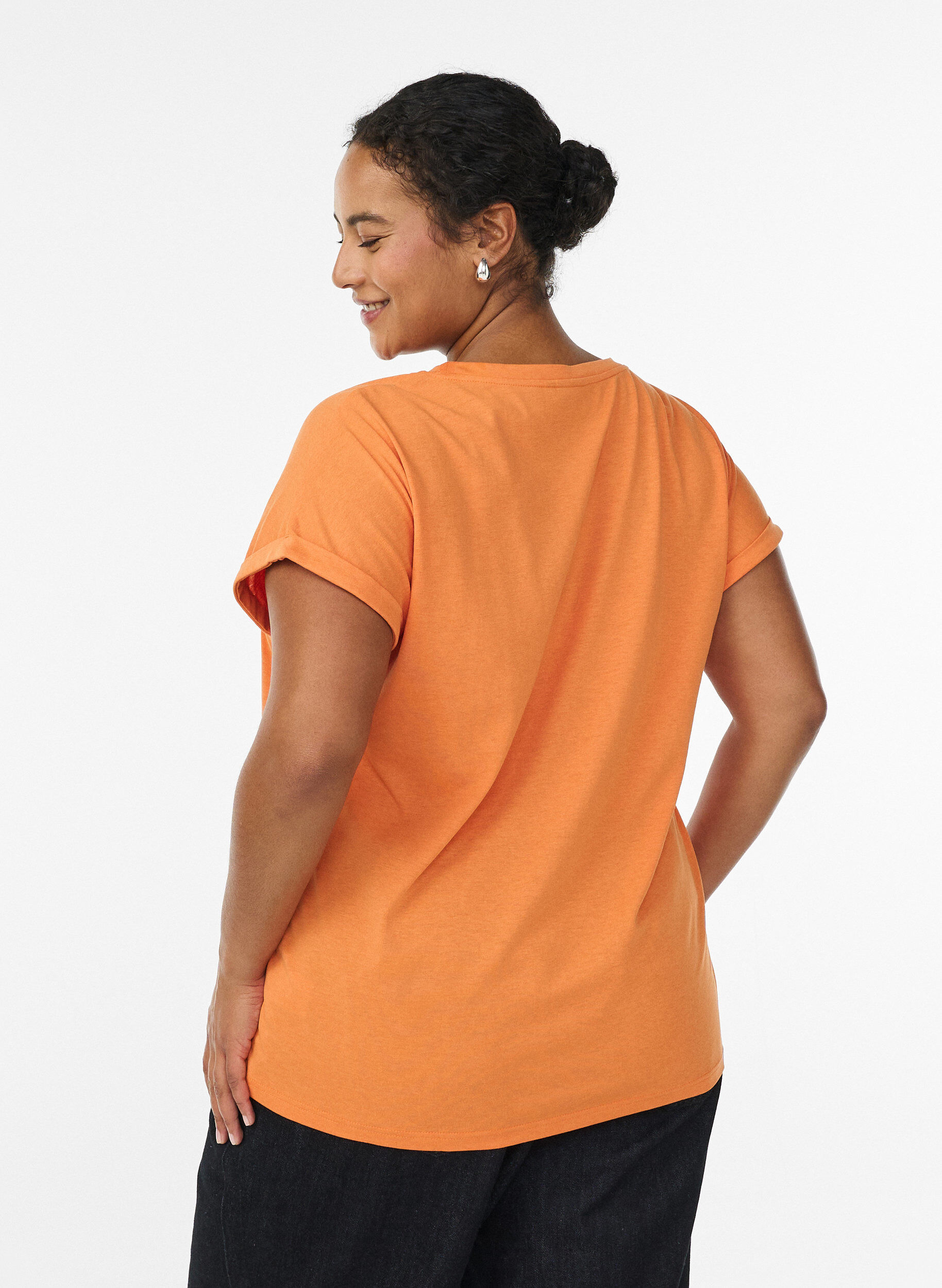 ZizziKort&aelig;rmet t-shirt i bomuldsblanding, Orange, Model image number 2