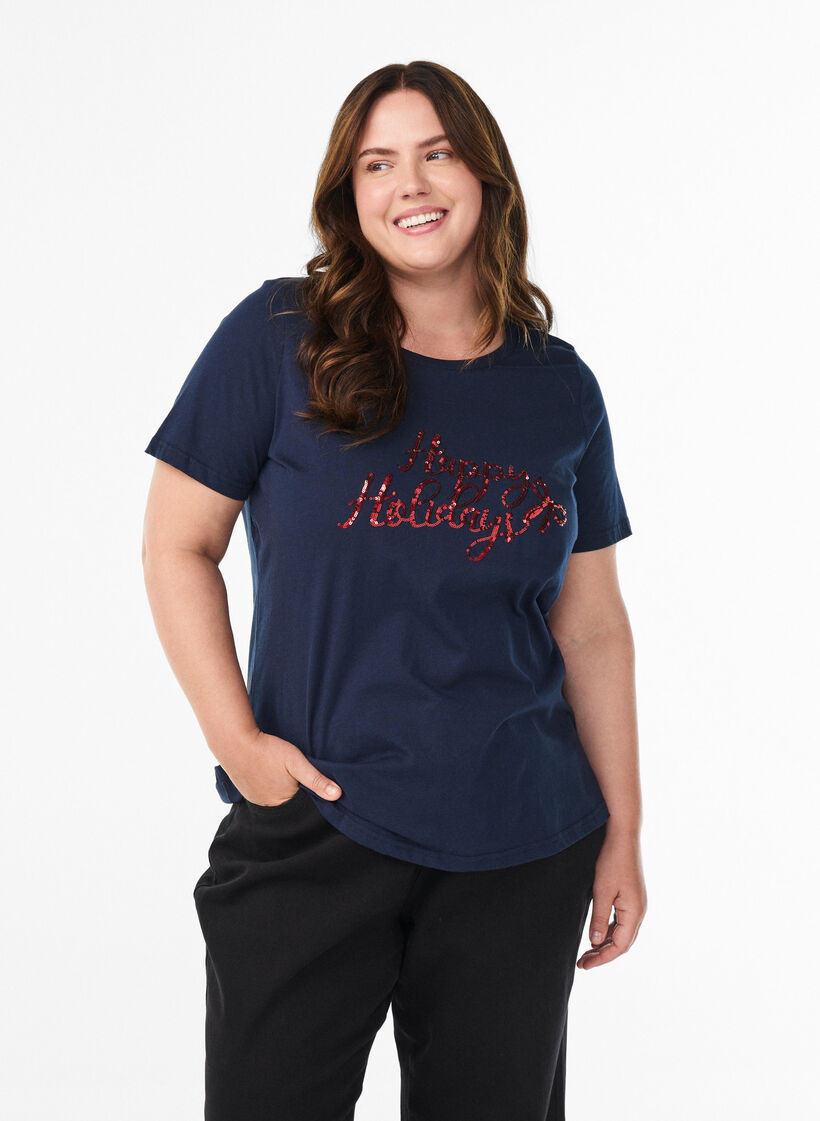 Jule t-shirt i &oslash;kologisk bomuld, Bl&aring;, Model image number 0