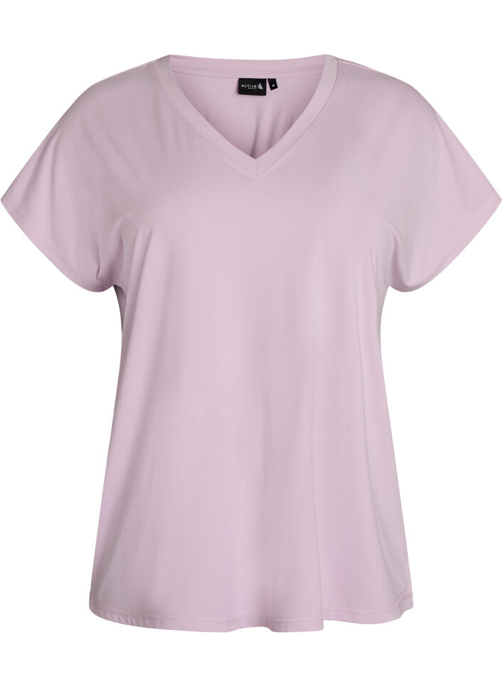 L&oslash;s tr&aelig;nings t-shirt med v-hals, Lilla, Packshot image number 0