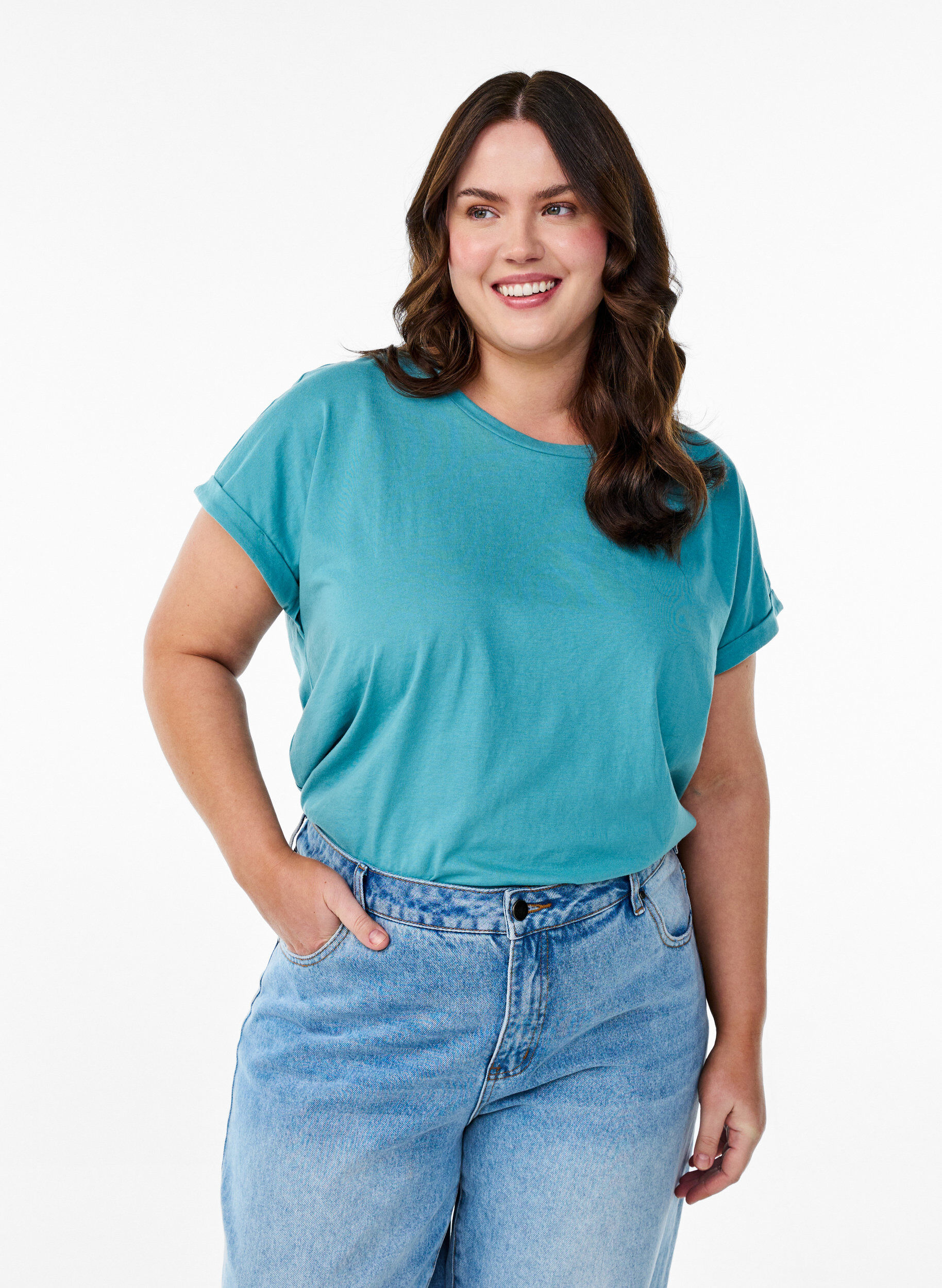 Kort&aelig;rmet t-shirt i bomuldsblanding, Bl&aring;, Model