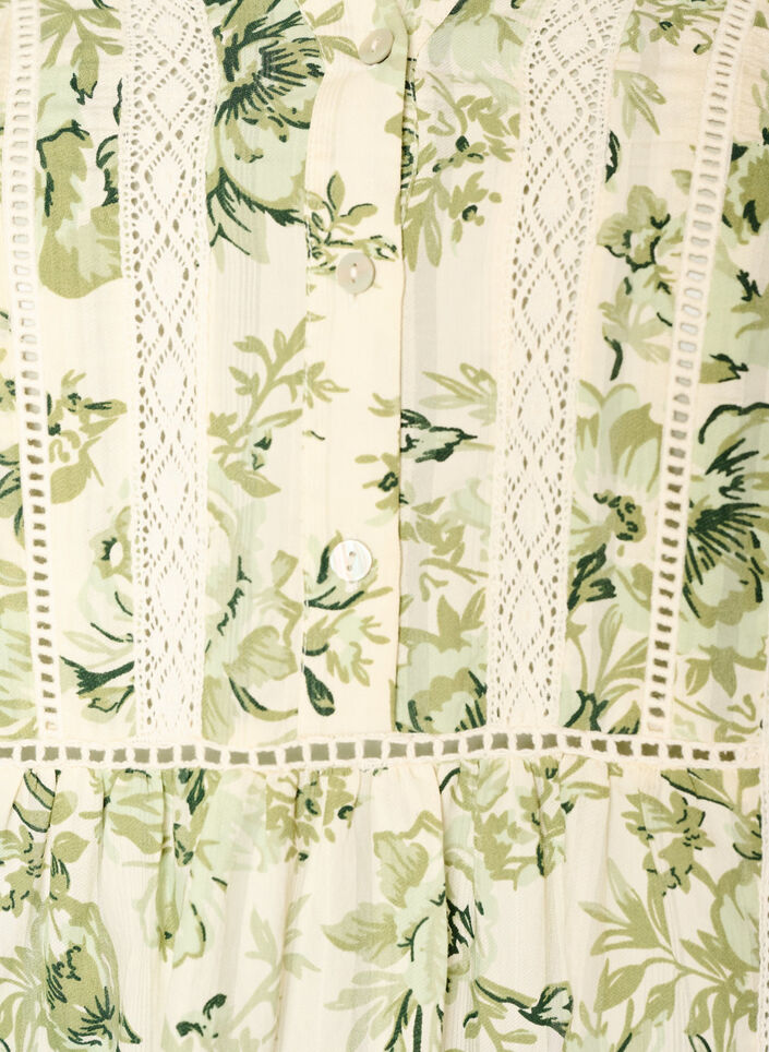 Kort viskosekjole med blondeb&aring;nd og a-snit, Gr&oslash;n, Packshot image number 2