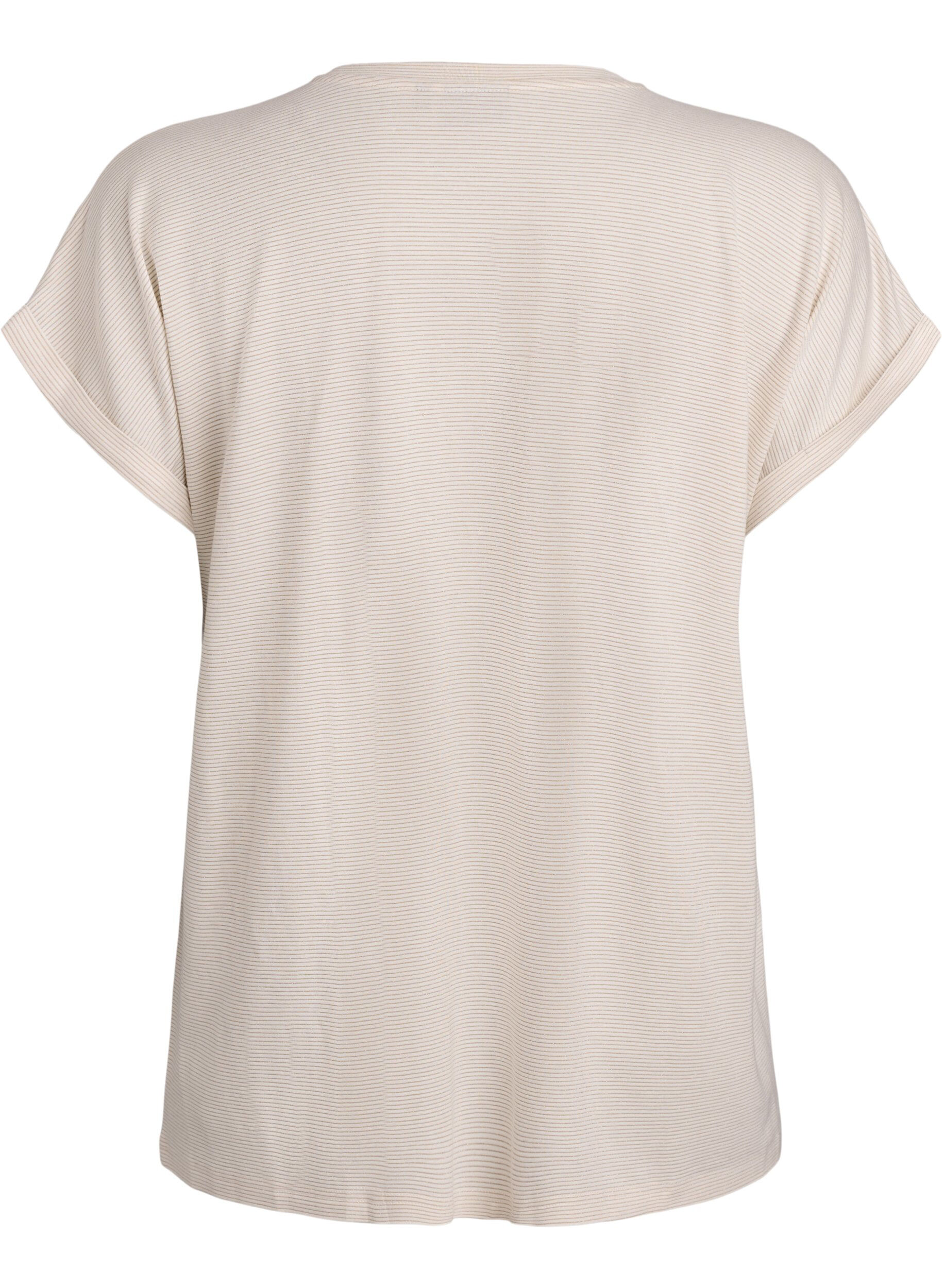 ZizziT-shirt i viskose med glimmerstriber, Vanilla, Packshot image number 1