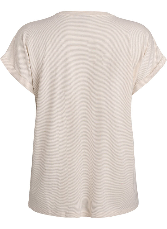 T-shirt i viskose med glimmerstriber, Vanilla, Packshot image number 1