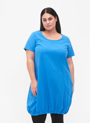 Kortærmet kjole i bomuld, French Blue, Model image number 0