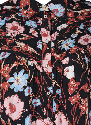 Blomstret skjorte tunika i viskose, Black Flower AOP, Packshot image number 2
