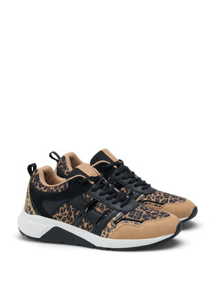 Wide fit sneakers med leoprint, Leopard Print, Packshot image number 1