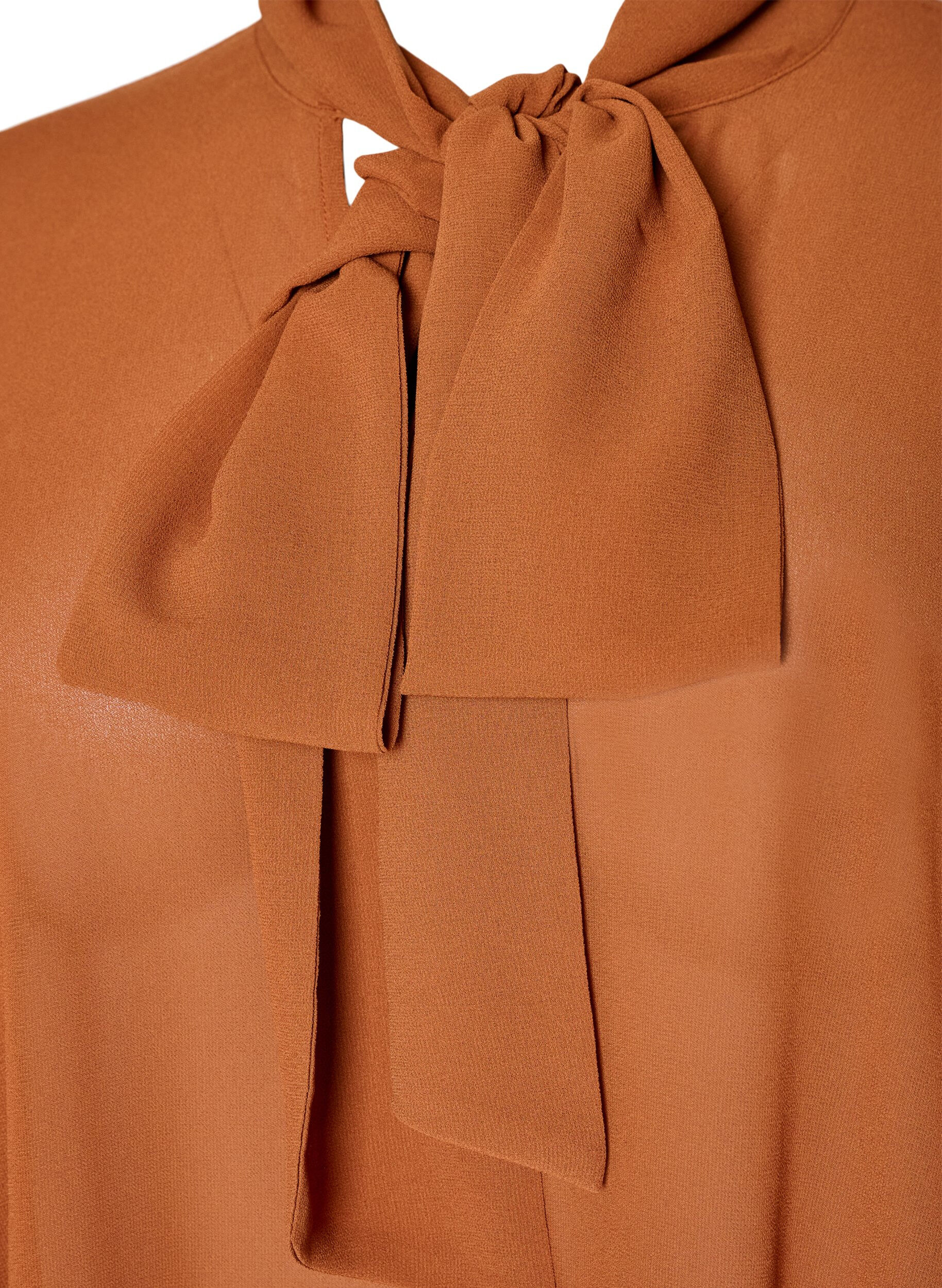 ZizziBluse med sl&oslash;jfeb&aring;nd og fl&aelig;sedetaljer, Brun, Packshot image number 2