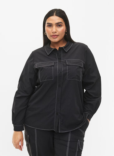 Skjorte med kontrastsyninger, Black, Model image number 0