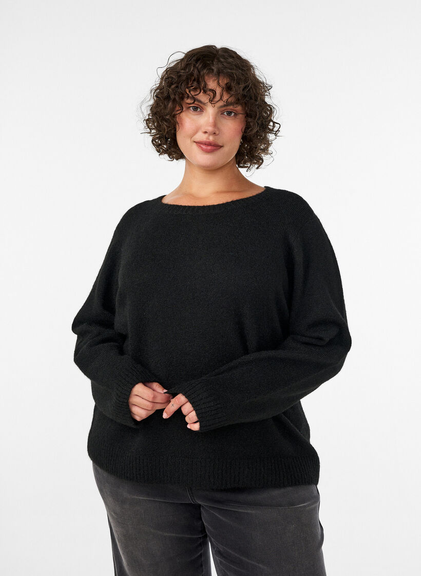 L&oslash;s striktr&oslash;je med rund hals, Sort, Model image number 0