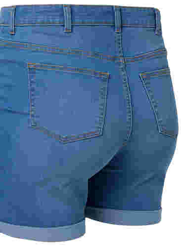 Højtaljede denim shorts med slim fit, Medium Blue Denim, Packshot image number 3