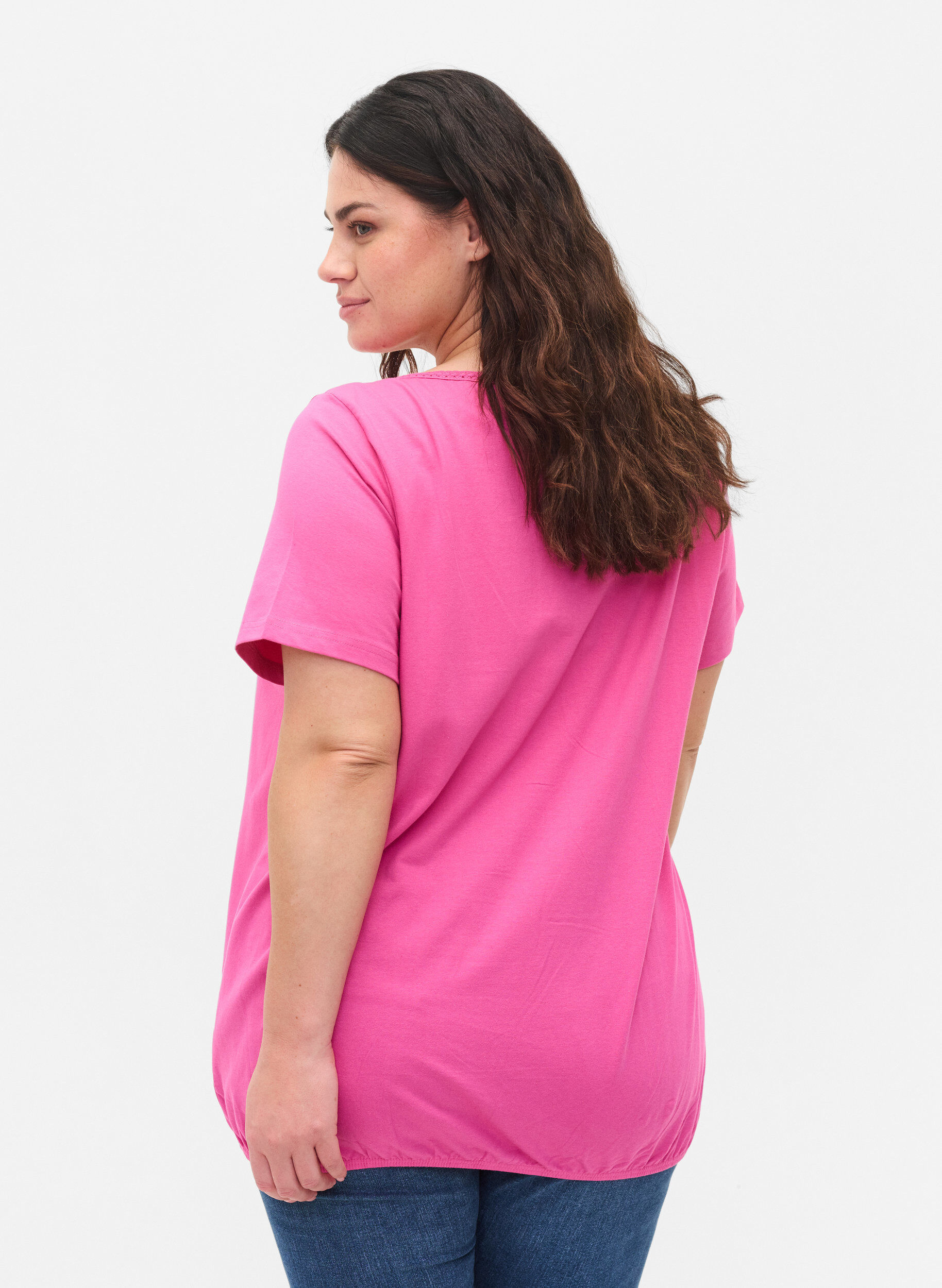Zizzi Bomulds t-shirt med korte &aelig;rmer, Raspberry Rose, Model image number 1
