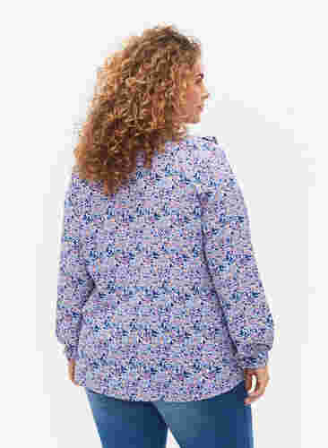Printet bluse med flæser, Purple Ditzy Flower, Model image number 1