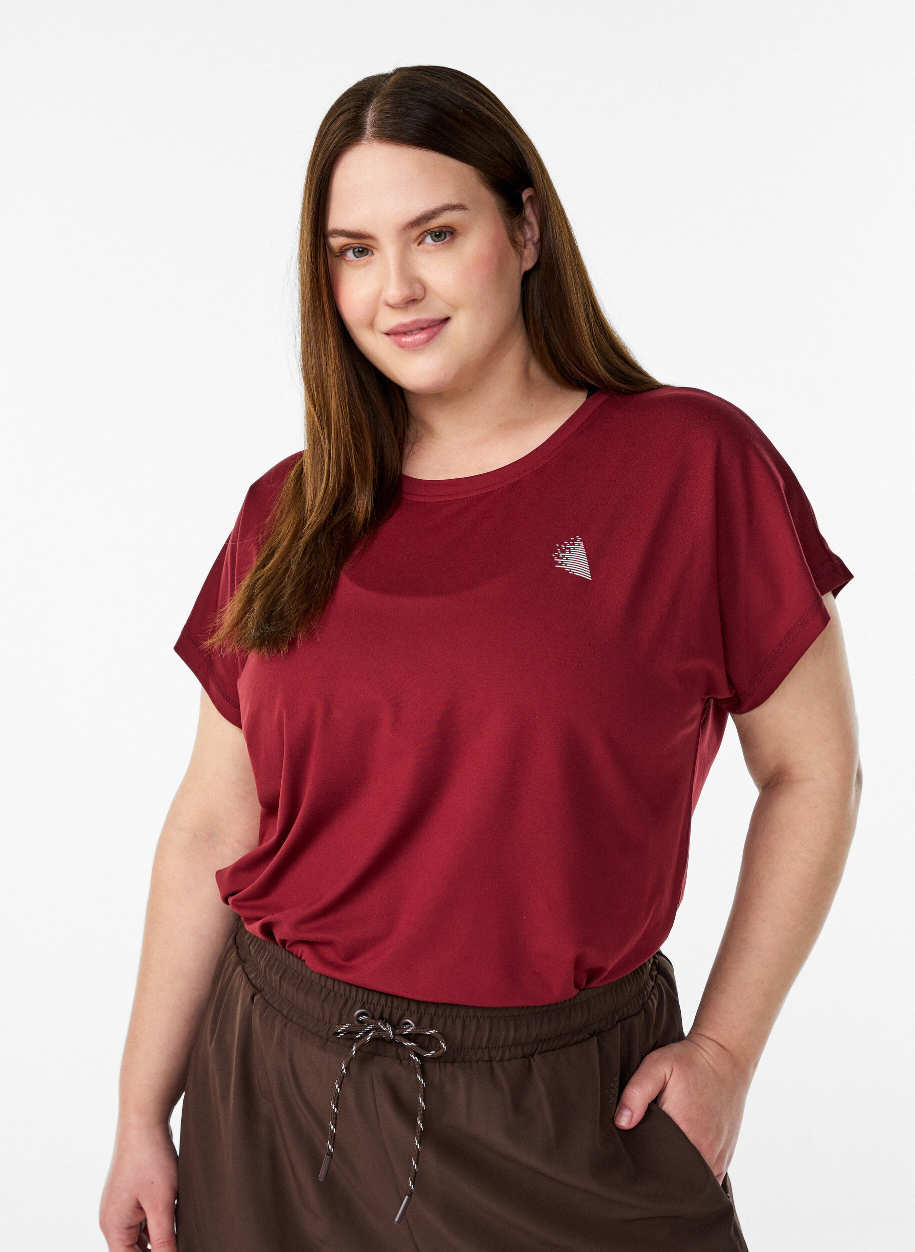 Ensfarvet tr&aelig;nings t-shirt, R&oslash;d, Model