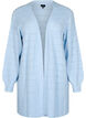 Lang strikcardigan med hulmønster, Cashmere Blue Mel., Packshot image number 0