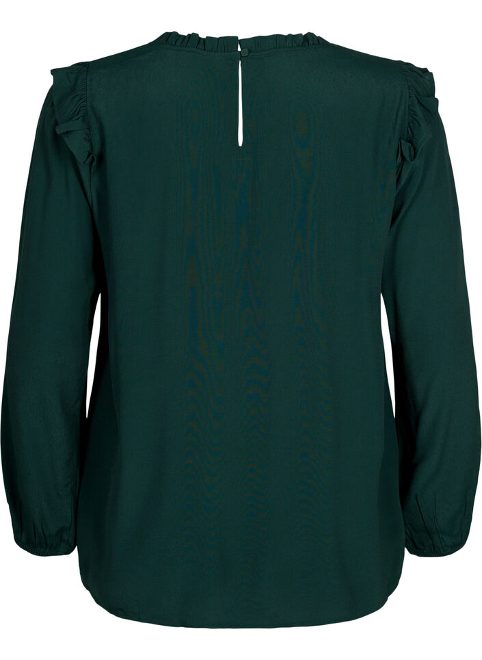 Viskosebluse med flæser og blonder, Scarab, Packshot image number 1