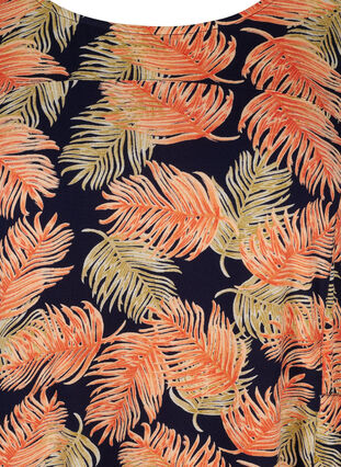 Kortærmet viskose kjole med print, Orange Leaf, Packshot image number 2