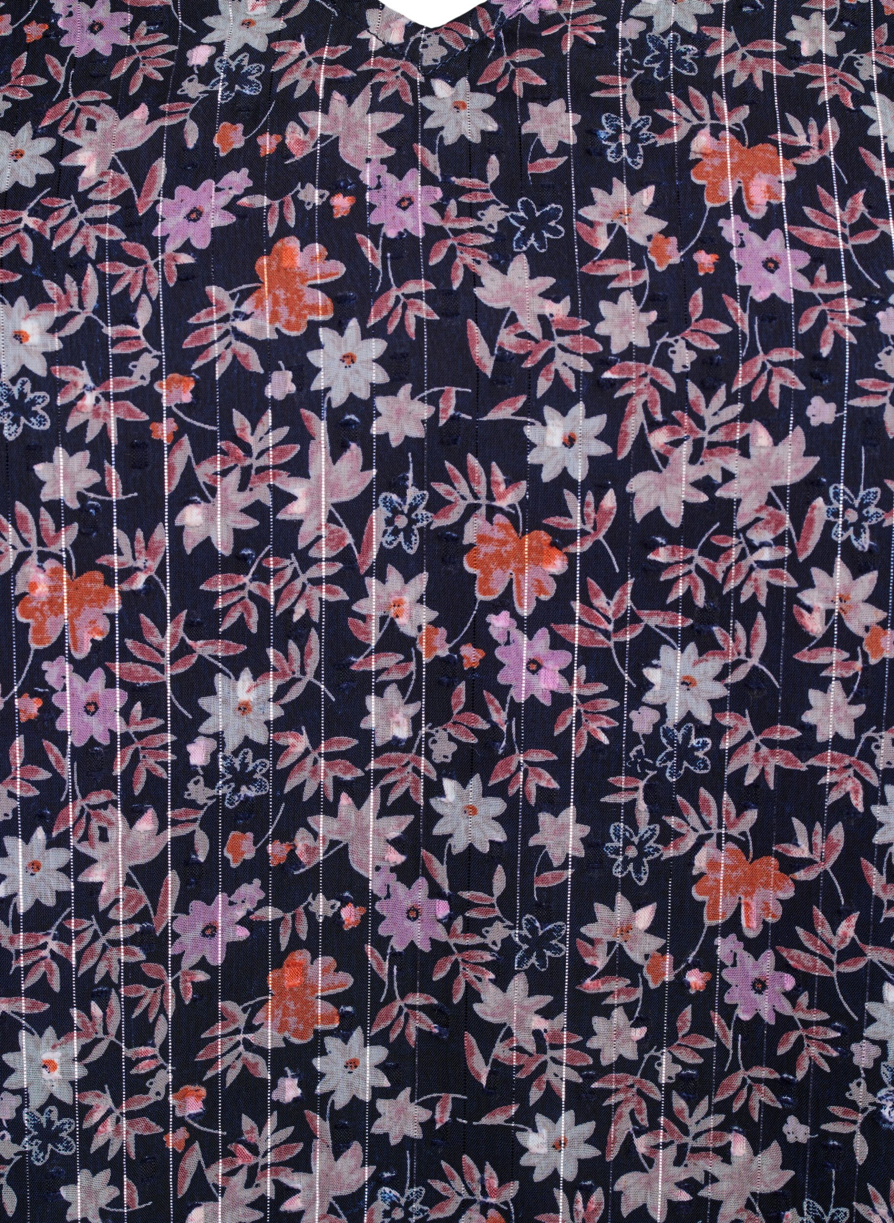 ZizziBluse med blomsterprint og glittertr&aring;d, Bl&aring;, Packshot image number 2