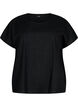 Kortærmet bluse i bomuldsmix med hør, Black, Packshot image number 0
