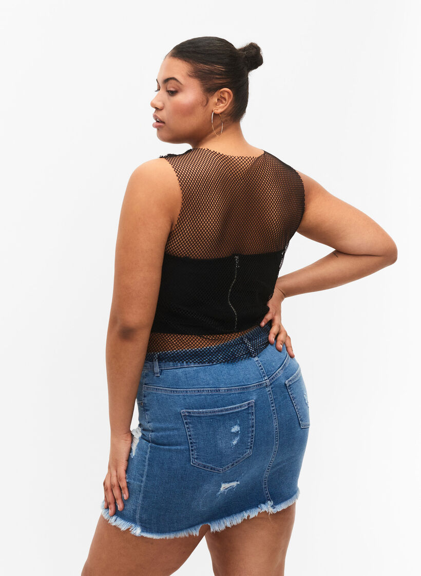 Tætsiddende denim nederdel med slid, Blue denim, Model image number 1