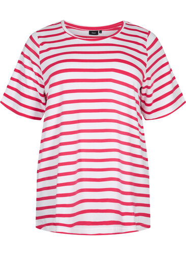 Stribet bomulds t-shirt, Bright Rose Stripes, Packshot image number 0