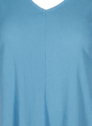 Kjole med pufærmer og v-hals, Azure Blue, Packshot image number 2