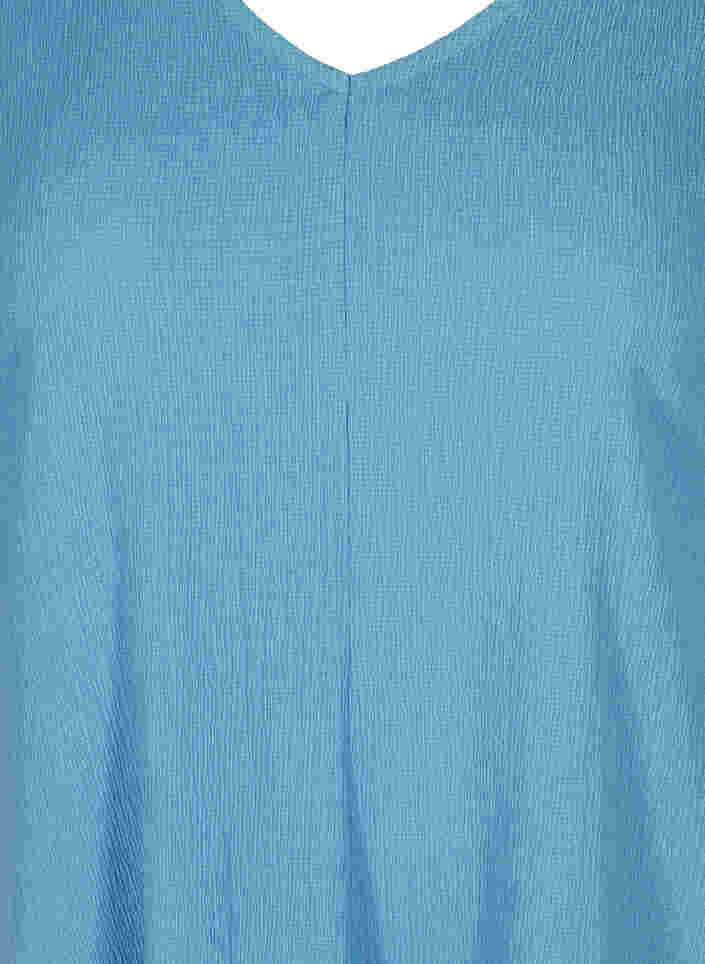 Kjole med pufærmer og v-hals, Azure Blue, Packshot image number 2
