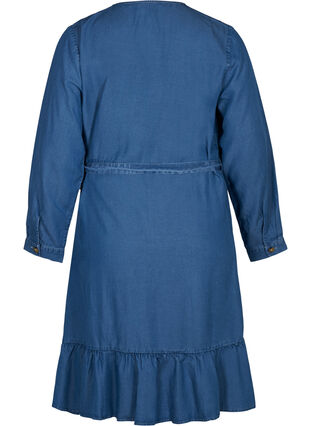 Kort wrap kjole i lyocell, Mid blue denim, Packshot image number 1
