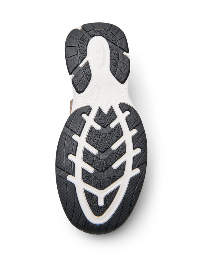 Sneakers i str&aelig;kbar strik med glittertr&aring;d, Brun, Packshot image number 4