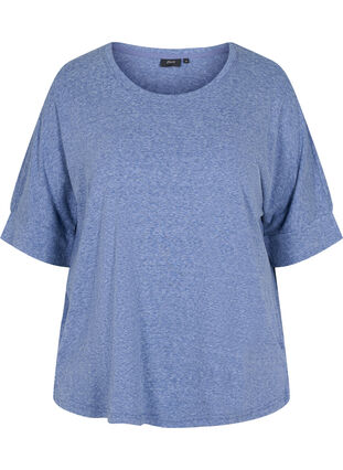 Meleret bluse med korte ærmer, Twilight Blue Mel., Packshot image number 0