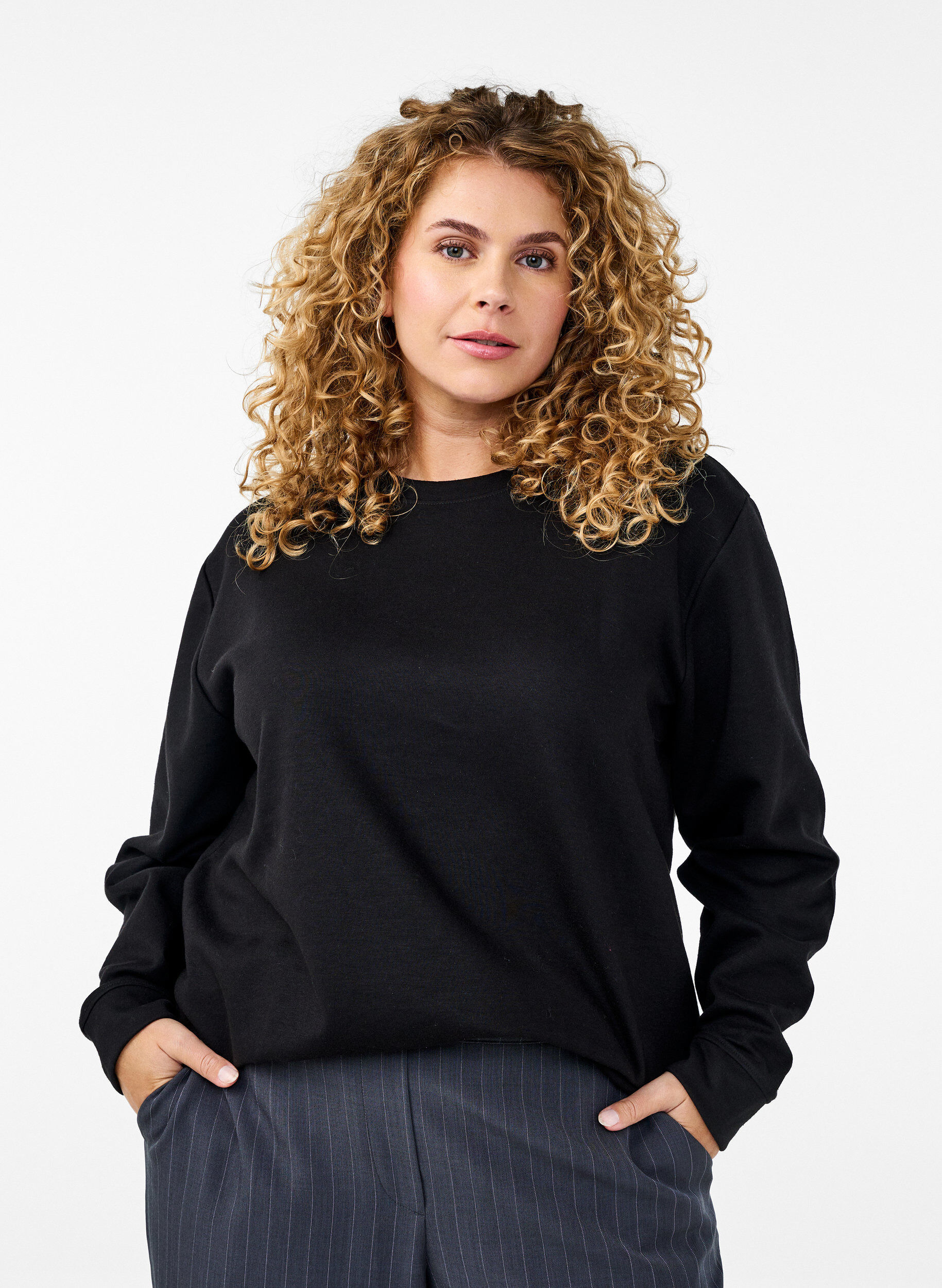 ZizziSweatshirt med rund hals , Sort, Model image number 0
