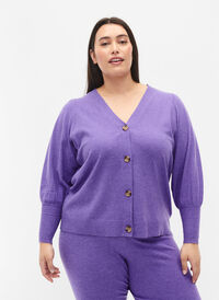 Strikket cardigan med knaplukning, Purple Opulence Mel., Model