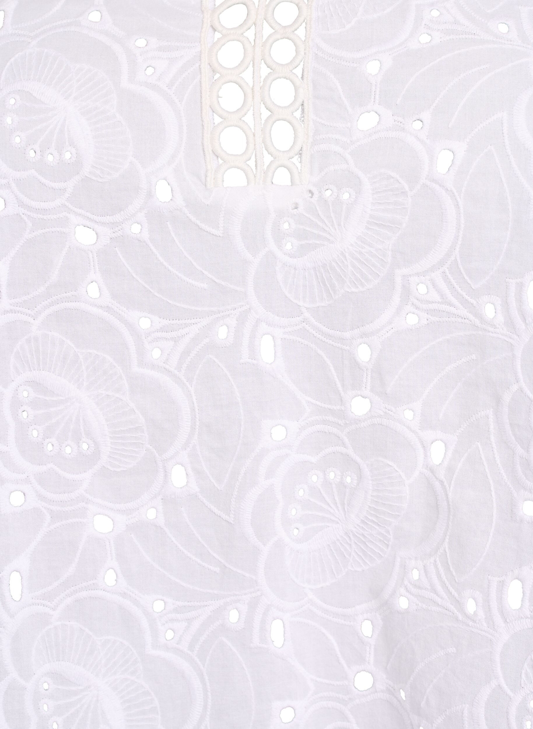 Zizzi Lang&aelig;rmet bluse i bomuld med broderie anglaise, Hvid, Packshot image number 2